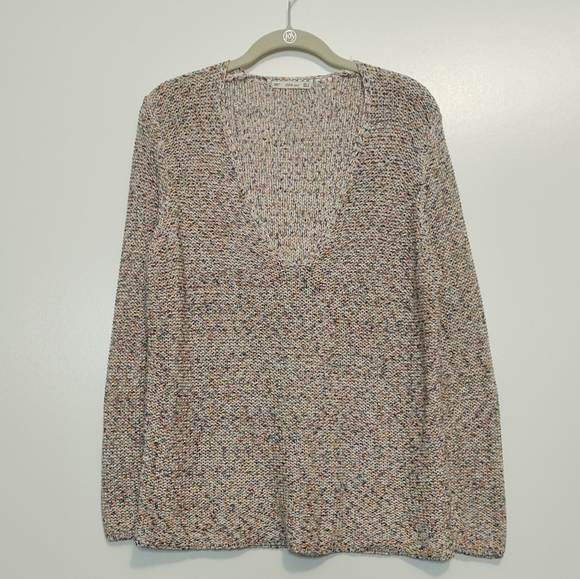 Zara Sweaters - Zara Knits white & colorful variegated knit v neck pullover sweater